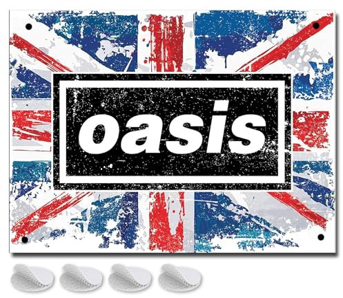 Oasis Merchandise Poster in metallo da parete decorazione per la stanza, band Merch UK, 20 x 15 mm, cartello da parete o porta regalo per uomo grotta, casa bar o pub