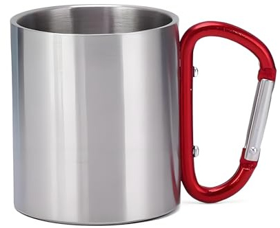Buaak Camping Tasse, Edelstahl Tasse, Tragbarer Camping Tasse, Wandern Ausrüstung, Tasse Camping, Becher mit Karabiner zum Befestigen – 275 ml für Rucksacktourismus, Trekking