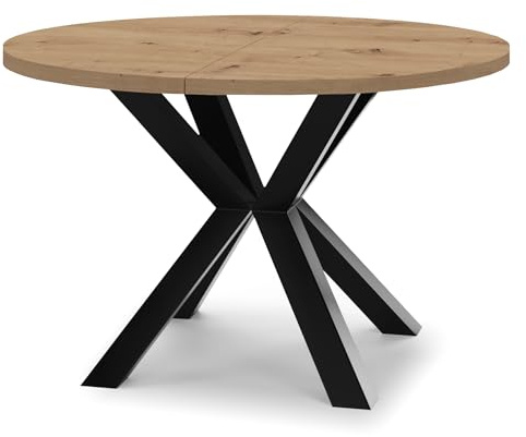Dekori Möbel Runder Ausziehbarer Tisch für Esszimmer RAL mit Holzbeinen, Skandinavischer Stil, Durchmesser Varianten von : 90 bis 220 cm (Eiche Artisan/Schwarz, 120/220 cm)