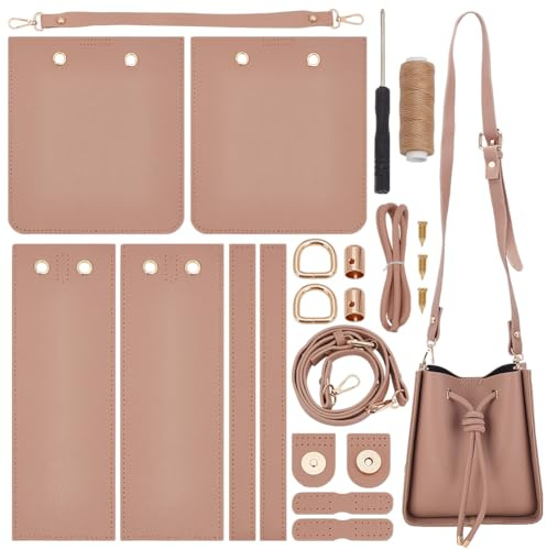 WADORN DIY Nähset Für Beuteltaschen Aus Kunstleder Set Zur Herstellung von Tragetaschen Für Damen Kunstleder Umhängetasche Schultertasche Material Und Zubehör Zum Selbermachen 22x20x10cm Kamel