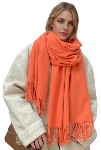 WYLXIN Schals & Tücher für damen Kaschmir Schal Für Frauen Dicke Warme Winter Pashmina Schals Wraps Quaste Weibliche-wj-a1-orange-70x200cm