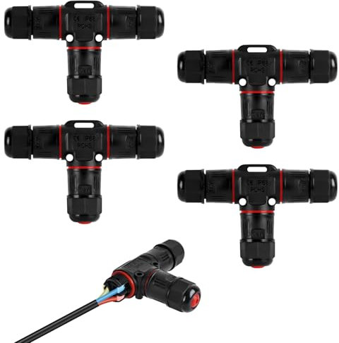 Jubaopen 4 Conectores de Cable Impermeables IP68 Cables Electricos de 3 Pines Caja de Conexión en T-forma Conector de Cable Subterráneo Resistente al Agua para Diámetro de Cable