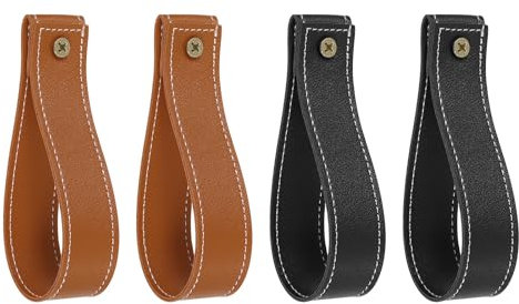 QUARKZMAN 4pz Ganci da Parete in Pelle 1 x 4.7 Pollici Cinghie da Appendere a Parete Ganci per Asta Tenda con Viti per Appendiabiti Casa Bagno Cucina Camera da Letto, Nero/Marrone