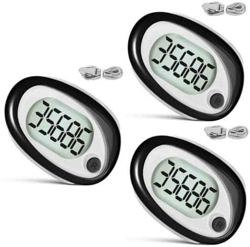 YARNOW 3 Pièces Pédomètre Mousqueton Podomètre Grand Écran Podomètre Poignet pour Marcher Agrafe Ceinture pour Chien Comptoir 3D Rétractable Compteur De Pas Black Plastique