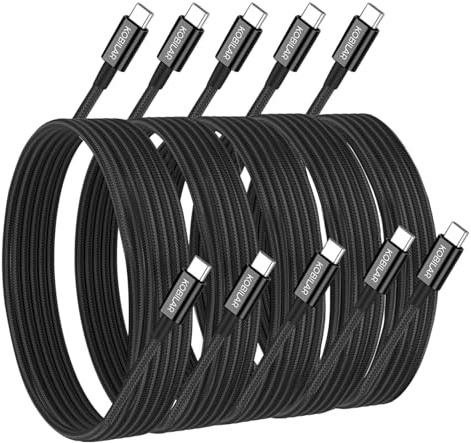 Lot de 5 Câbles USB-C vers USB-C [1,5 M, 100W], Charge Rapide PD 3.0 avec Puce E-Marker, Tressé Nylon & Connecteur Aluminium, Compatible iPhone 17/16 Pro/Max/iPad, MacBook, Galaxy S25/24, PC (1,5 M*5)
