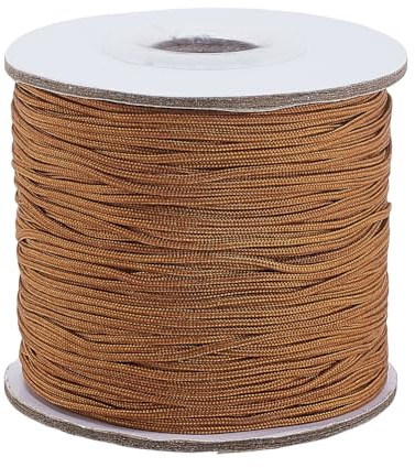 PH PandaHall Cuerda de nailon de 91 m, hilo de cuentas de 1 mm, cuerda ciega, cuerda trenzada para pulsera, campanillas de viento, manualidades de nudos chinos, color camello