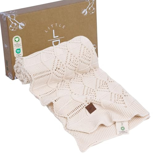 Little Dedi Emily Design 100% Organic Cotton Baby Blanket, 80 x 100 cm, Natural Beige, GOTS Certified, Soft Swaddling Cloth, 80 x 100 cm, Gender Neutral, Newborn Cuddly Blanket