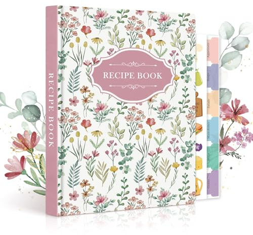 Lanpn Rezeptbuch Kochbuch zum Selberschreiben, A5 Leder Hardcover Rezepte Buch zum Ausfüllen, DIY Recipe Book Selbst Schreiben, Cookbook Backbuch Schreiben Meine Rezepte, Rosa, Englisch