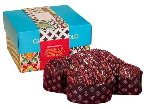CANNAVACCIUOLO - Colomba Integrale al Cioccolato e Frutti Rossi, Soffice Impasto Integrale con Gocce di Cioccolato e Frutti Rossi Canditi, Glassa alle Mandorle e Granella di Zucchero 750g