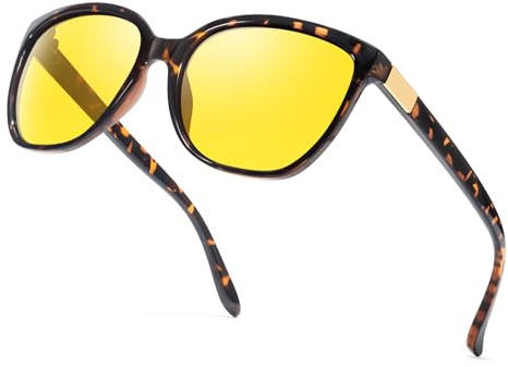 SIPHEW Nachtsichtbrille Damen Klassische Nachtbrille zum Autofahren mit gelben polarisierten Gläsern Nachfahrbrille für Autofahrer