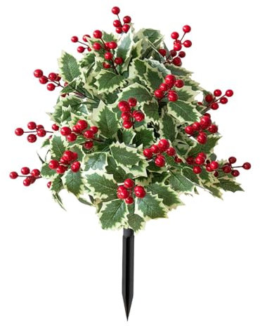 Dualoai Künstliche rote Beeren Pflanzenstecker Weihnachten Künstliche Blume Realistisches Ornament Urlaub Kunstpflanzen für Hof Terrasse Draußen