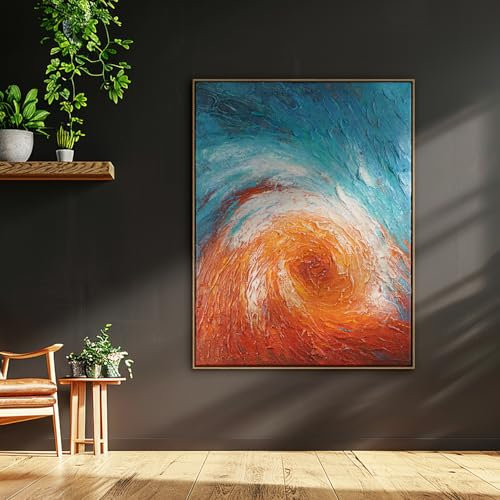 AUREDAS XXL Gemälde handgemalt - Im Wirbel der Zeit - 150x200cm groß, mit Schattenfugenrahmen Eiche Hell, für Wohnzimmer Schlafzimmer, Büro, ein hochformat Wandbild als Leinwandbild