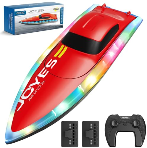 4DRC S7, barca radiocomandata con luce LED, RC barca 25+ KM/H, barche da regata 2,4-GHz, 2 batterie per 40 minuti di gioco, giocattolo regalo per bambini dai 8 anni in su per piscine e laghi