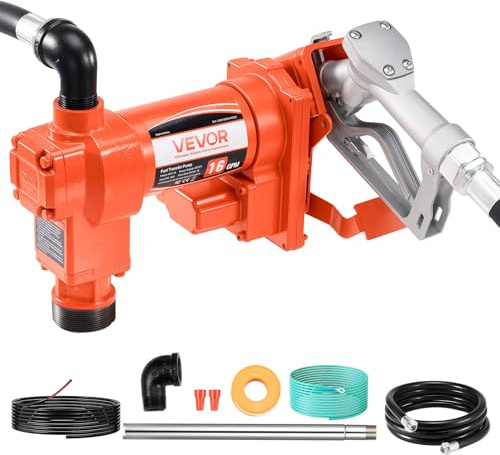 VEVOR Pompa di Trasferimento Carburante, Pompa Diesel 12 V CC 16 GPM 1/4 CV, Pompe di Estrazione con Ugello Manuale, Tubo di Scarico e Tubo di Aspirazione, per Benzina, Diesel, Cherosene