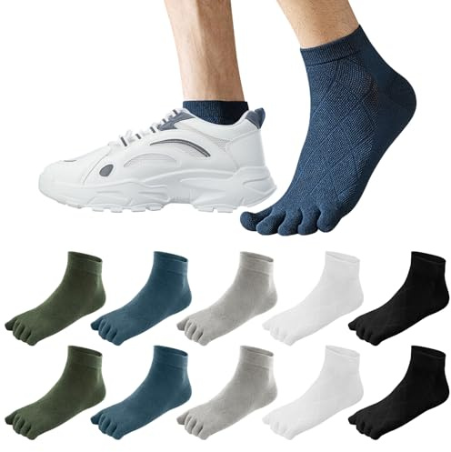 Soleeya 5 Pares Calcetines Dedos Hombre Deporte 39-42, Transpirable Calcetines Tobilleros de Algodón Cortos de Cinco Dedos para Correr