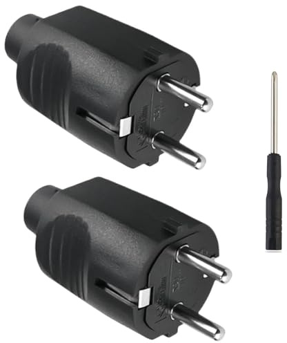MejaRizon Schuko Stecker, 2 Stücke Schutzkontaktstecker 250V/16 A, Stromstecker mit Schraubenzieher, Netzstecker für 8mm Kabel, Langlebig und Bruchfest Schukostecker, Schwarz