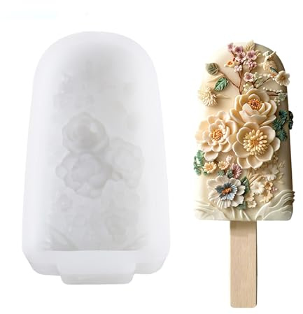 1 Pcs Popsicle Silicone Molds Flower Ice Cream Molds BPA-free Easy Unmold Chinese Style Fresh Flowers Flourishing Blossom Popsicle Silicone Molds Reusable Ice Lolly Moulds
