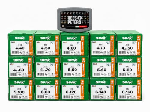 Spax 5900 T-Star Plus WIROX Jeu de vis pour bricolage T20/T30, filetage partiel, mélange de tailles 4 x 40 à 6 x 160 mm, revêtement anti-rouille, dans un kit pratique avec jeu d'embouts exclusif