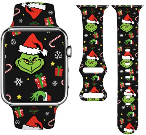 Vozehui Christmas Watch Band Compatible with Apple Watch 44/45/46/49/42mm(Series 3 2 1) Women Men,Soft Silicone Cute Sport Strap Design for Apple Watch Ultra Series 11 10 9 8 7 6 5 4 3