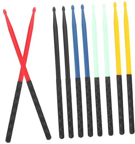 TOYANDONA 5 Paare Bunte Nylon Drumsticks Schlagzeugsticks mit Rutschfestem Griff Langlebiges Percussion Zubehör für Übung Jazz Robuste Trommelstöcke für Erwachsene