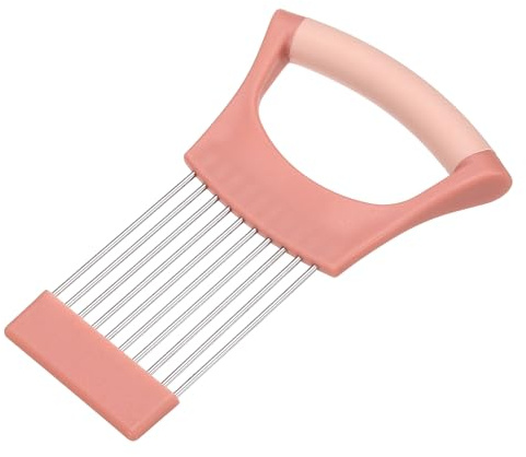 sourcing map Onion Slicer Holder, Stainless Steel Vegetable Cutting Holder Food Cutter Tool for Slicing Storing Onions Tomatoes Potatoes Avocados Apples, Pink