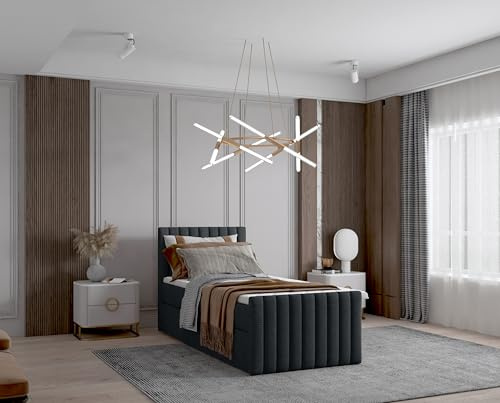 Imebel Bett 80x200 cm mit Stauraum, Gästebett, Kinderbett, Jugendbett, Einzelbett, Polsterbett, Schlafzimmer Komplett, Boxspringbett mit Bettkasten Luna