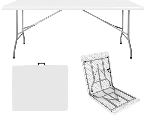Tavolo pieghevole portatile in HDPE, 1,8 m, leggero, per esterni, con manico, per interni, balcone, spiaggia, cucina, feste, lavoro, versatile e facile da riporre