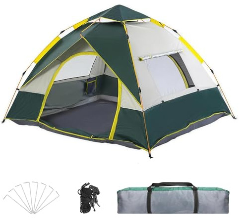 Tenda da campeggio, tenda pop-up, due porte e due finestre, adatta per 2-3 persone, impermeabile e a prova di insetti, ideale per campeggio, viaggi e uso in giardino, verde (largo)