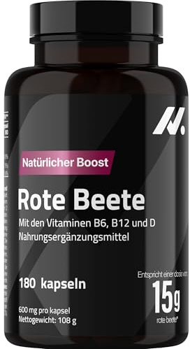 Barbabietola 25:1 – Equivalente a 15.000 mg – Supporto all’Ossido Nitrico – Nitrati Naturali per l’Uso dell’Ossigeno – con Vitamine B6, B12 e D – Energia senza Caffeina – 180 Capsule Vegane