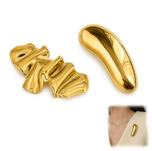 ARYIMYDP Broche Dorée Femme, Lot de 2 Épingles Métal Forme Irrégulière et Goutte, Broches Élégantes pour Vêtement Manteau Robe Écharpe, géométrique bijou accessoire mariage fête quotidien tenue