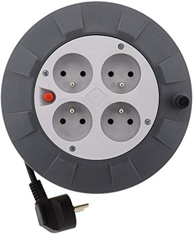 Kabeltrommel H05VV-F 4 Steckdosen, 3G1 mm², 5 m + Stromkreisschneider – Grau Zenitech