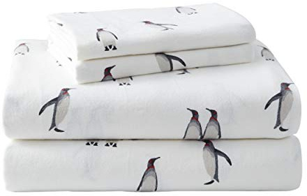 Eddie Bauer Flannel Collection 100% hochwertige Baumwoll-Bettwäsche-Set, sanforisiert und gebürstet für zusätzliche Weichheit, Komfort und EIN gemütliches Gefühl, Rookeries Schwarz/Weiß, Queen
