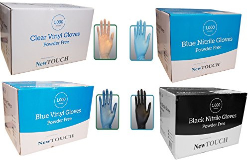 NewTouch Disposable Powder Free Vinyl Gloves Blue Nitrile Black Nitrile White Latex, Black Latex Gloves x 1000 (Black Latex, X-Large)