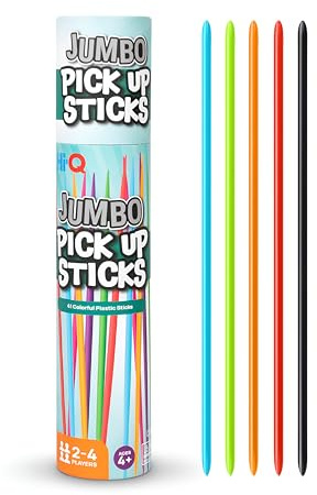 Hi-Q Jumbo Pick Up Sticks Game: 41 Brightly Colored Plastic 9.5 Pick up Sticks in Storage Can, for All Ages!