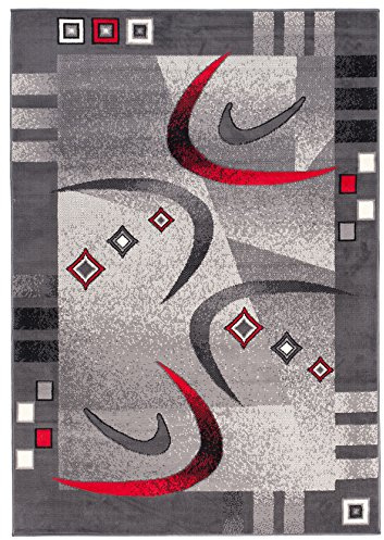 Carpeto Teppich Wohnzimmer 80x150cm Anthrazit Grau Geometrisch 90er-Retro | Teppich für Schlafzimmer Büro Esszimmer Weich Pflegeleicht Fußbodenheizungsgeeignet Reinigungsmittelbeständig Kurzflor