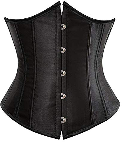 Kelvry Women's Satin Waist Cincher Lace up Boned Bustier Underbust Corset, Black, 6-8 UK