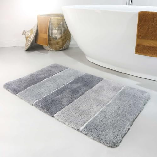 Homie Living Badteppich, Badematte kuscheliger Flauschiger weicher Flor l rutschfest und Waschbar Rio Marina (55 x 65 cm, Grau Silber)