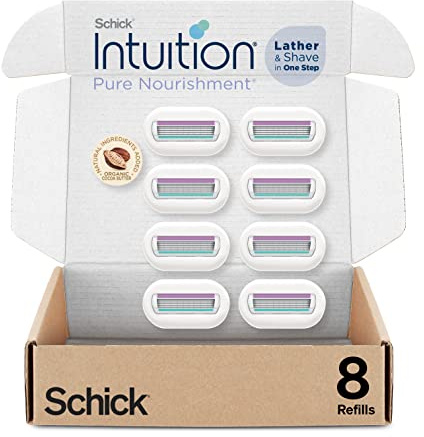 Schick Intuition Refill, Pure Nourishment Razors for Women | Intuition Razor Blades Refill with Organic Cocoa Butter, 8 Count Razor Refills