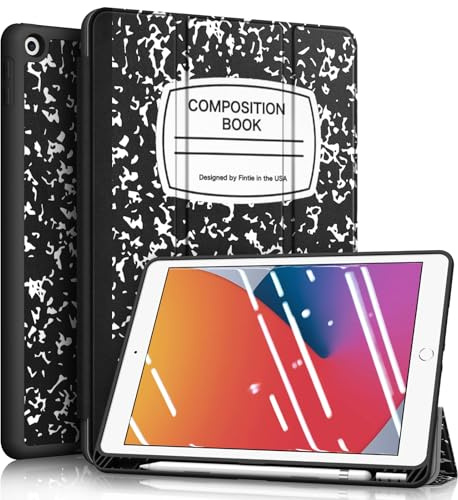Fintie SlimShell Case for New iPad 7th Generation 10.2 Inch 2019 w/Built-in Pencil Holder - Lightweight Smart Stand Soft TPU Back Cover, Auto Wake/Sleep for iPad 10.2 Tablet, Composition Book Black