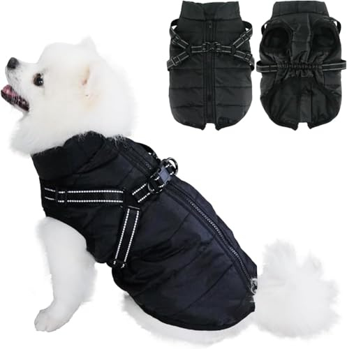 Eastlion Winter Hundemantel Warm Wasserdicht Hundejacke Welpen Hunde Kleidung Bekleidung Weste mit D-Ring,Schwarz,Größe L