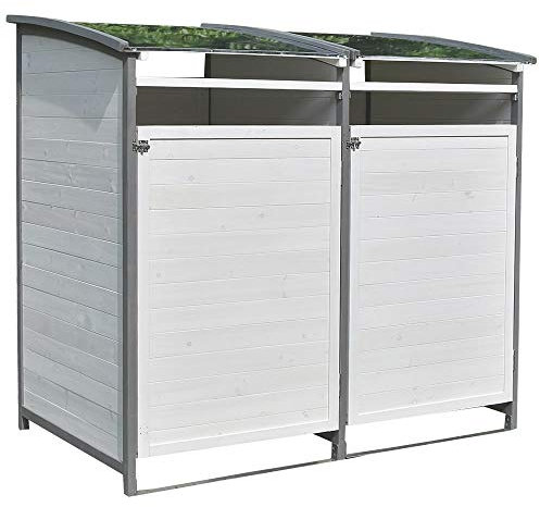 Melko Cache-poubelle 240 l en bois anthracite/blanc 140 x 85 x 127 cm, avec paroi arrière