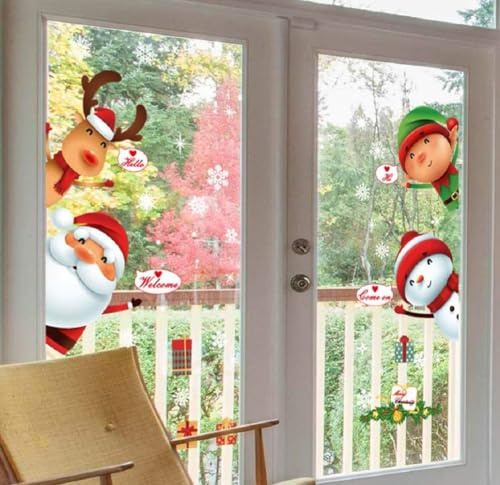 YULOONG Adesivi statici per finestre di Natale Rimovibili Vinile Babbo Natale Albero di Natale Pupazzo di neve Fiocco di neve Cervo Parete per porte e finestre Vetrina Adesivo per decalcomanie