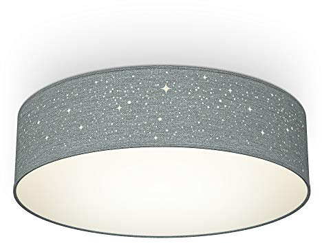 B.K.Licht - Deckenlampe, Lampenschirm mit Sterneneffekt, Lampenschirm aus Stoff, E27 Fassung, max. 40 Watt, Deckenleuchte, Lampe, Wohnzimmerlampe, Schlafzimmerlampe, Küchenlampe, 38x10 cm, Grau
