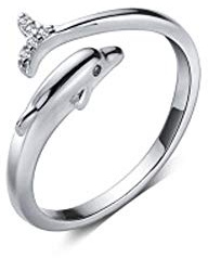 Delfin Ring für Damen und Mädchen 925 Sterling Silber Offener Statement-Ring Zirconia Verstellbares Fingerband Versprechensring