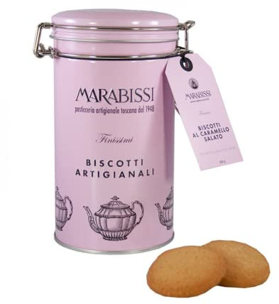 Marabissi® | Biscotti Artigianali Caramello Salato Lattina di Metallo - 200 Gr | Biscotti Aromatizzati Caramello