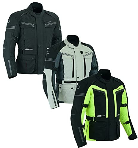 BOSmoto Herren Touren Motorradjacke Textil schwarz, Motorradjacke touren Herren, Protektoren, Roller Jacke, Wasserdicht Motorradbekleidung, (S, NEON)