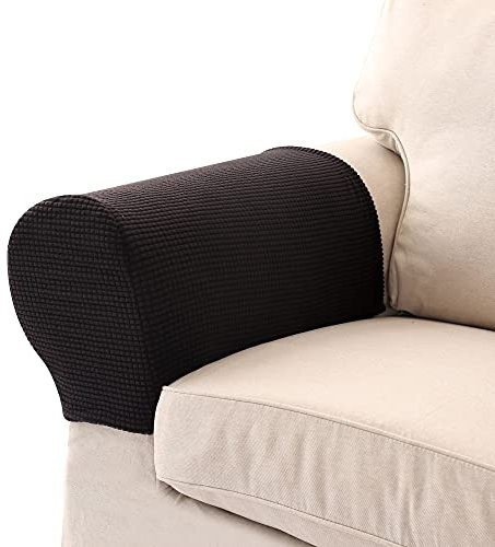 Hruile Armlehnenschoner für Sofa, Stretch, Armlehne, Stuhlbezüge, rutschfest, Möbelschutz, Schonbezüge für Sessel, Sofa, Couch, Liegestuhl, 6 Stück, schwarz