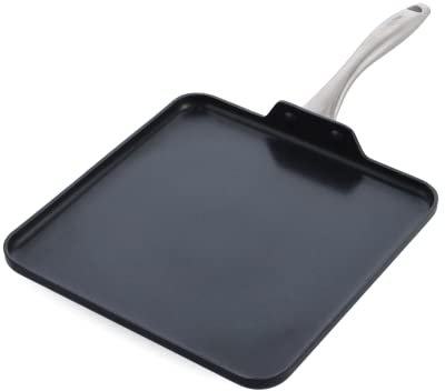 GreenPan Lima Midnight Padella per Grigliare Quadrata 28 cm in Sana Ceramica Anodizzata Dura e Antiaderente, Senza PFAS, Adatta all'Induzione, Sicura al Forno, Nero