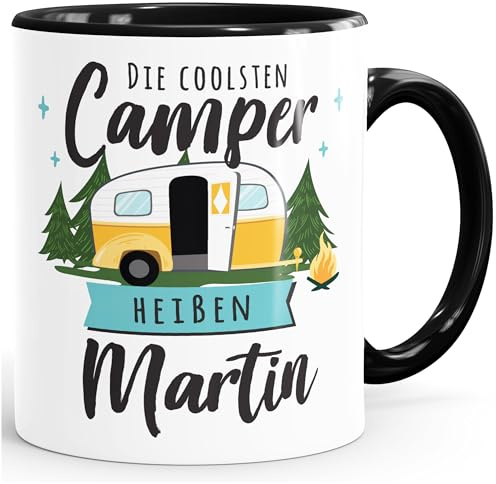 SpecialMe® Kaffee-Tasse Camping Wohnmobil personalisiert mit Namen persönliche Geschenke für Camper Inner-schwarz Keramik-Tasse