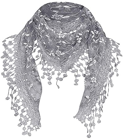 Damen Dreiecks-Schal mit Spitze und Quasten Frauen Dreieckstuch aus Polyester und Spitze Halstuch Schal Weiblich Lieblingsschal Elegant Klassischer für Frühling Sommer Ganzjährig